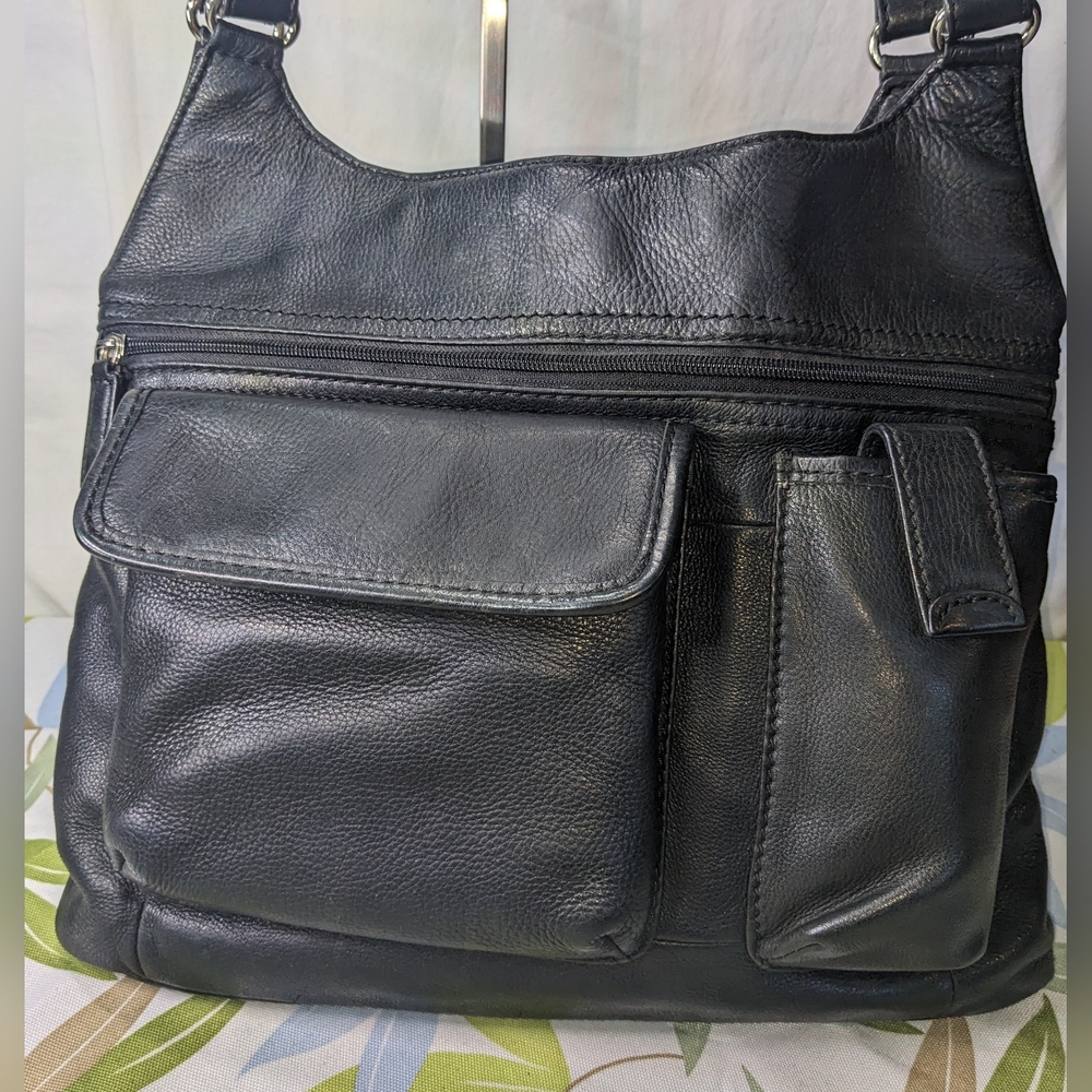 Fossil Large Black Leather Shoulder Bag